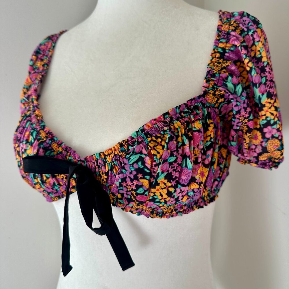 🍋 For Love & Lemons Floral Cropped Bra Top Blouse XS